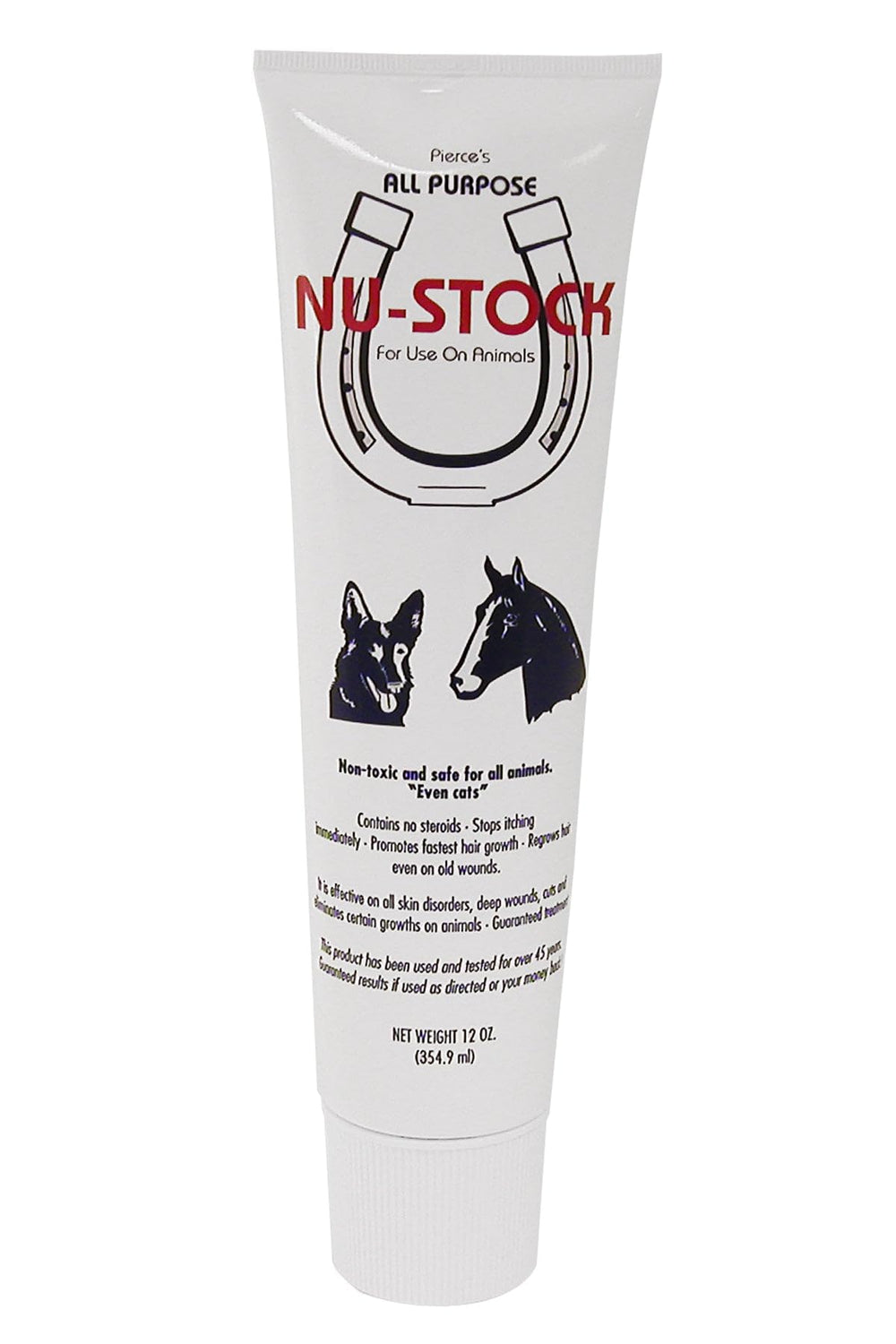 Nu-Stock all-purpose ointment tube for animals soothes itching and supports skin healing.