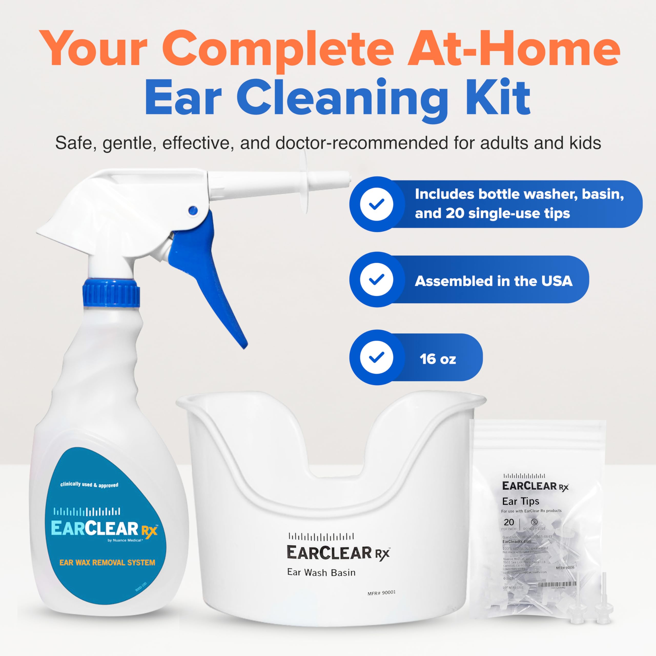 Nuance EarClear Rx Kit basin provides a stable workspace for ear care.