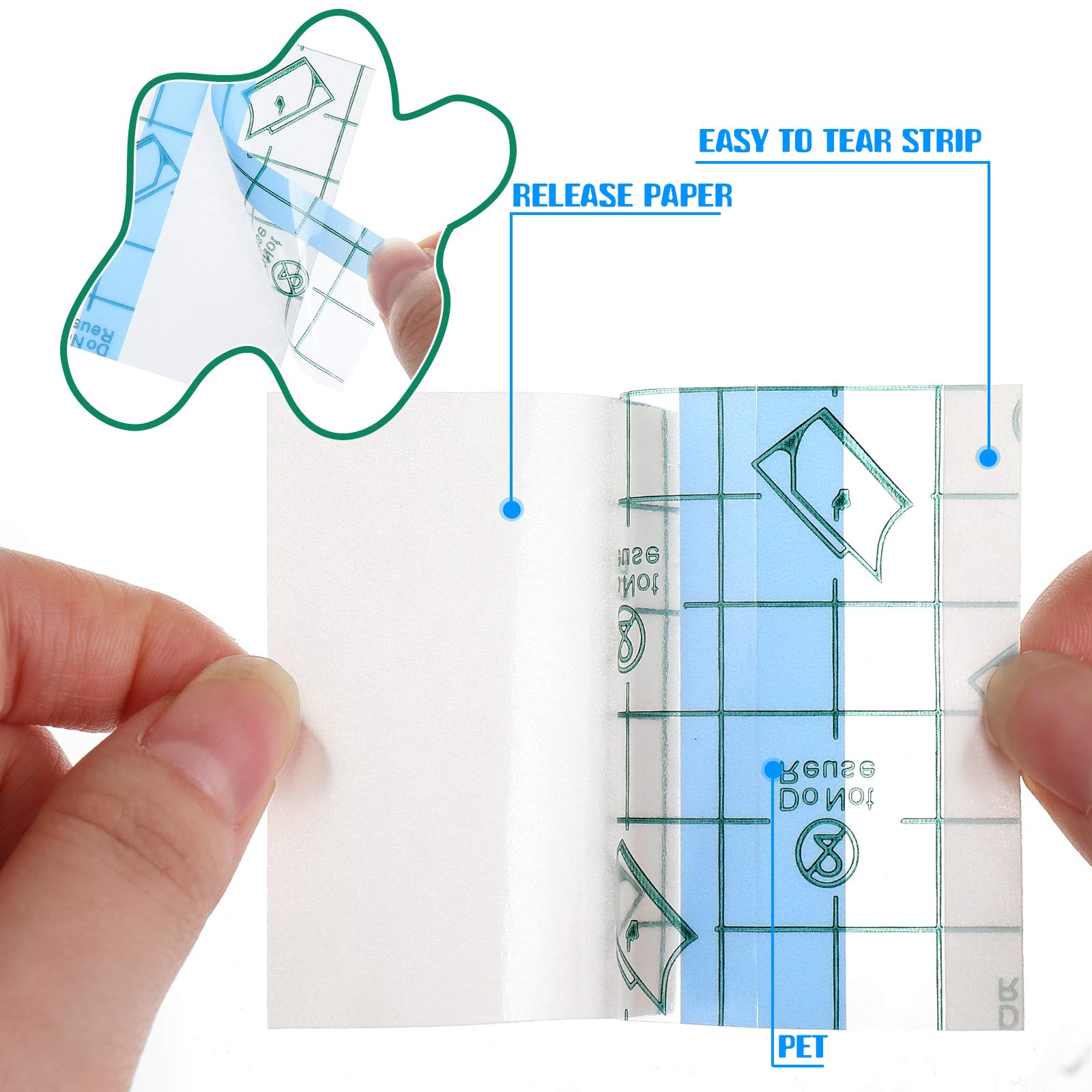 Nuanchu cinta transparente con respaldo de PET y líneas de cuadrícula para cortes.