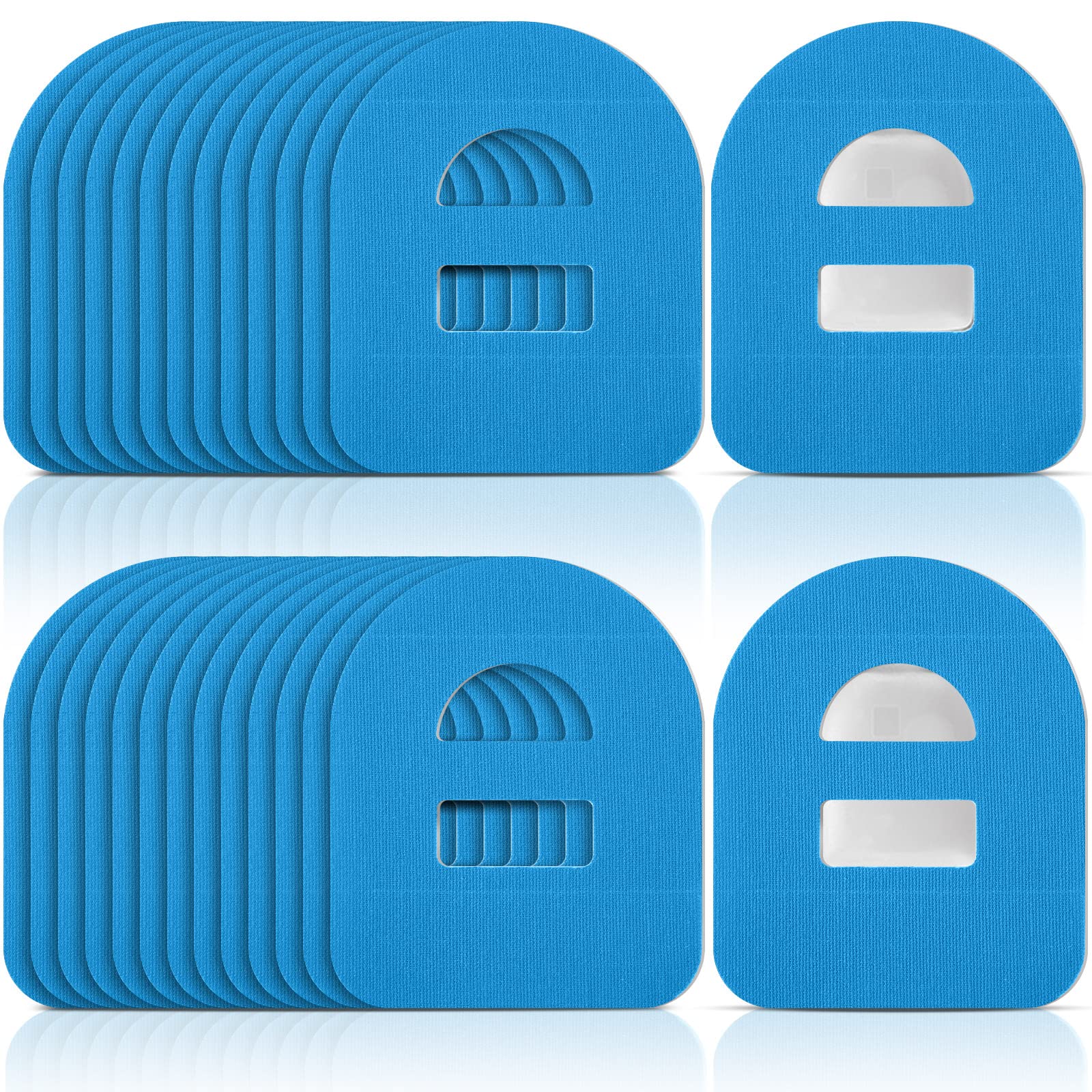Nuanchu Omnipod patch blue packaging shows pre-cut adhesive sheets for CGM protection.