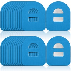 Nuanchu Omnipod patch blue packaging shows pre-cut adhesive sheets for CGM protection.