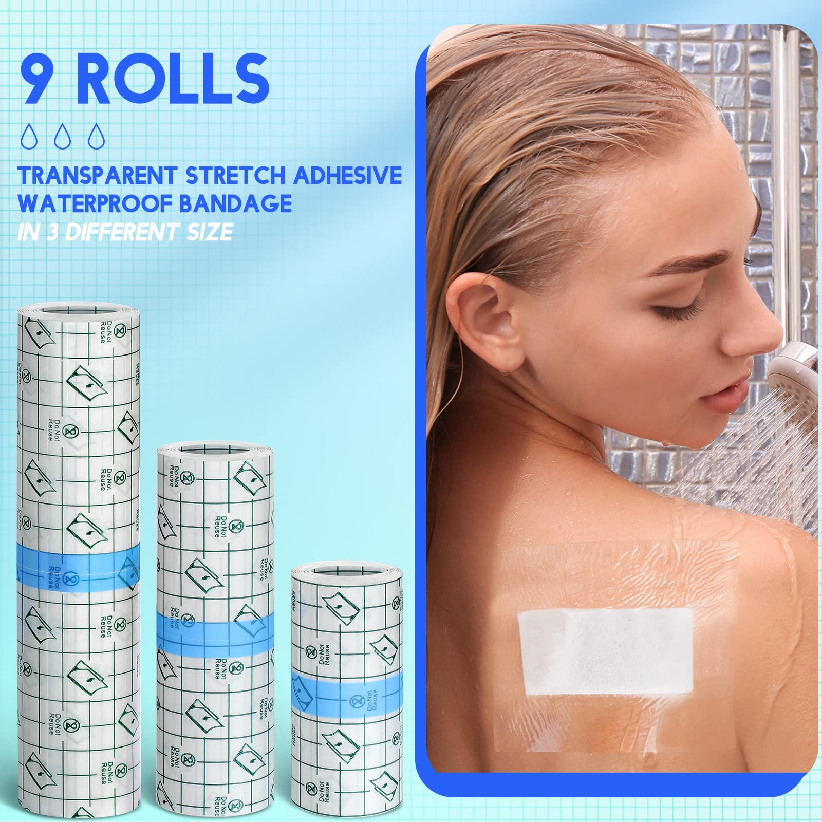 Nuanchu tattoo bandage in use during shower or swim for waterproof protection.