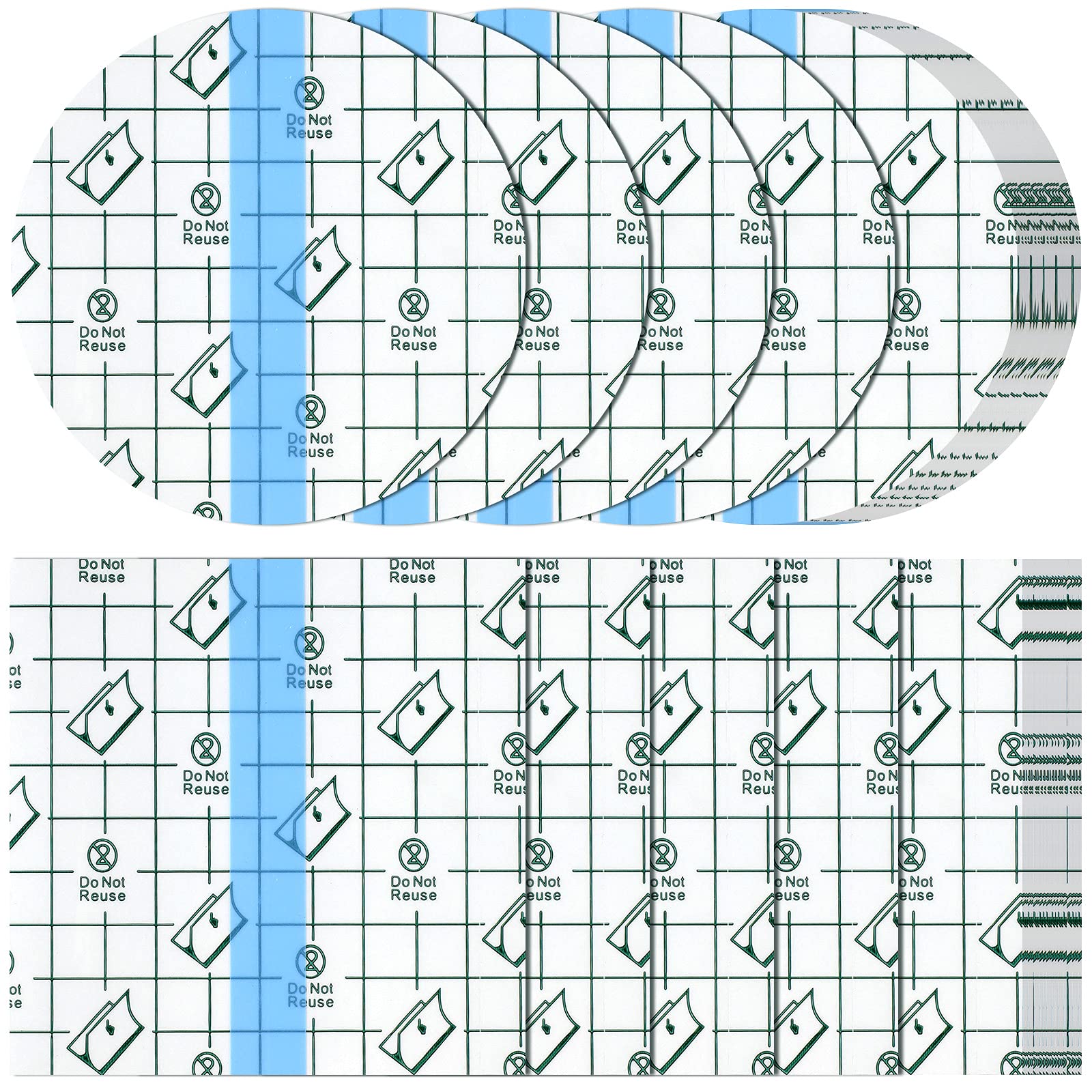 Nuanchu waterproof round 4x4 inch bandage on skin for shower protection.