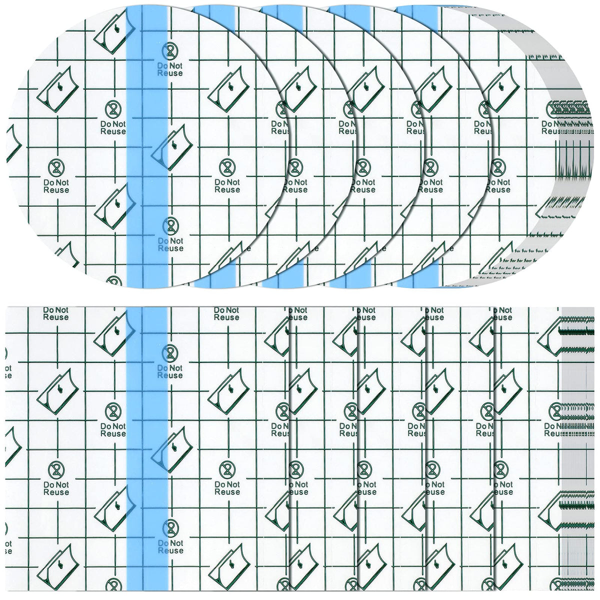 Nuanchu waterproof round 4x4 inch bandage on skin for shower protection.