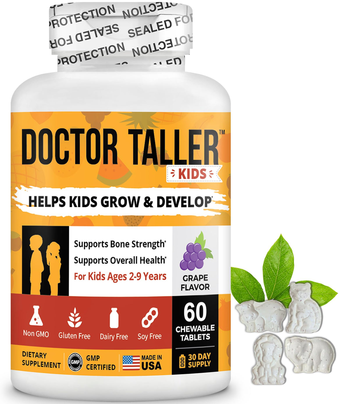 NuBest Doctor Taller Kids bottle front with grape-flavored chewables for daily immunity support.