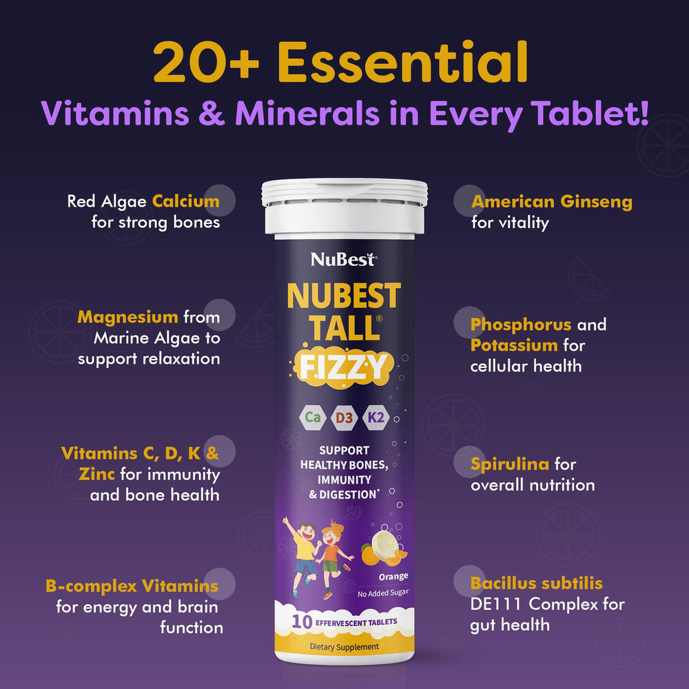 NuBest Tall Fizzy orange effervescent tablet ready to be mixed in water