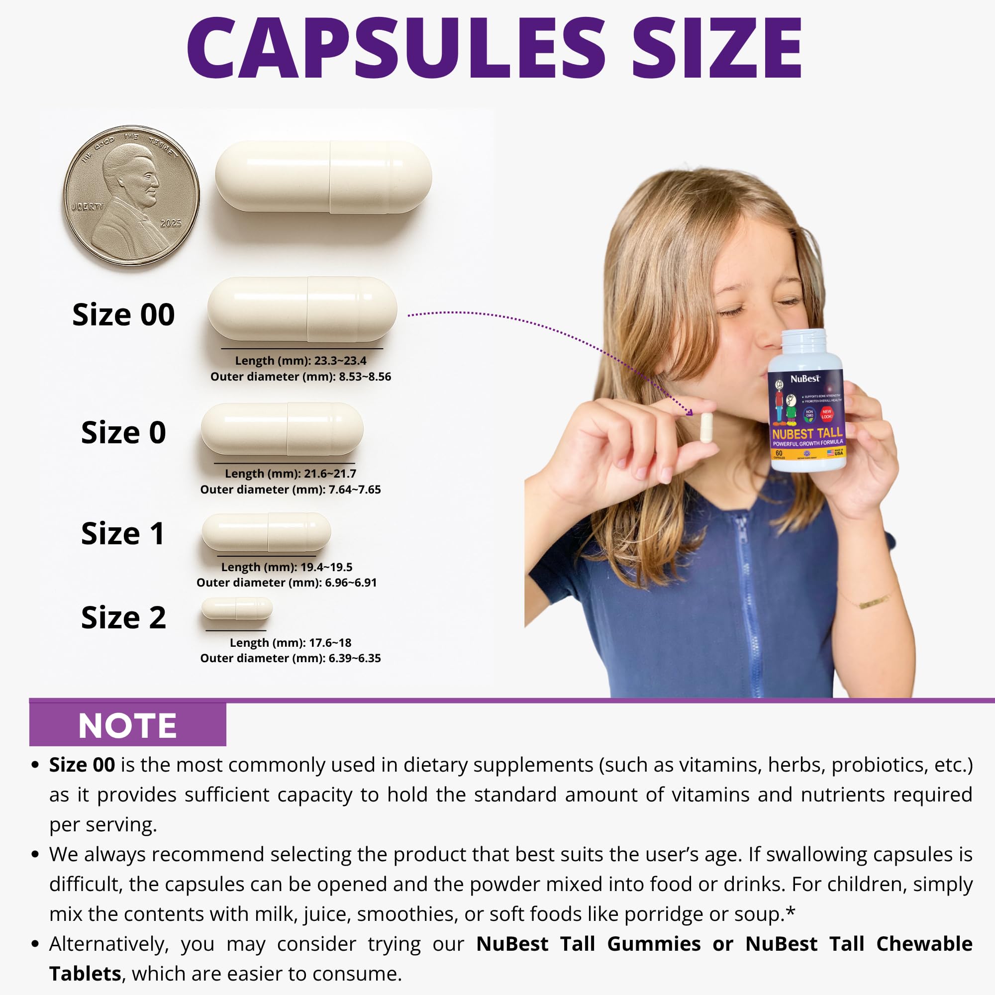 NuBest Tall ingredients chart displays calcium and herbs supporting growth.