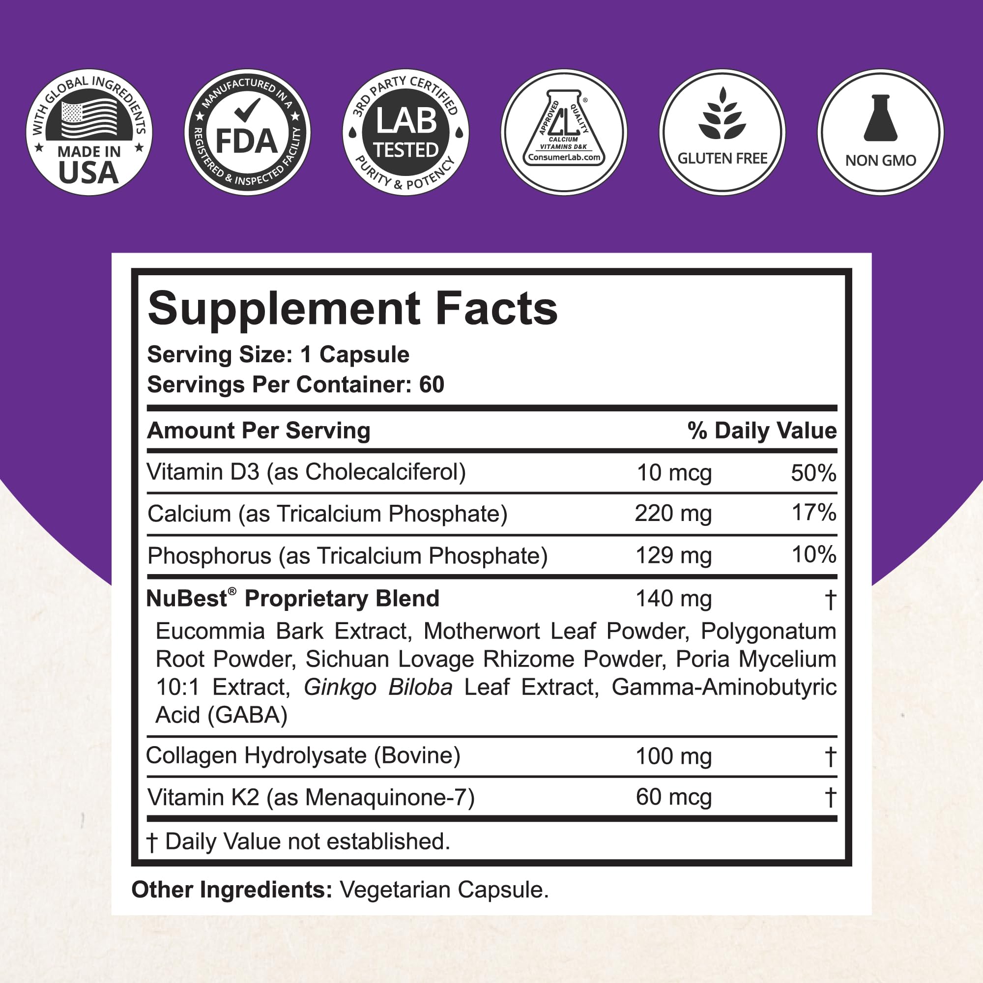 NuBest Tall 10+ calcium and vitamin D3 closeup emphasizing bone support