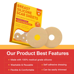 Nubical silicone scar sheet with areola round hole centers your breast scar for comfortable wear.