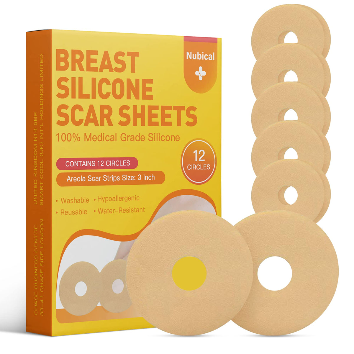 Nubical silicone scar sheet for breast round 3in supports scar softening and smoothing.