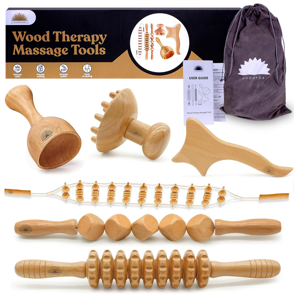 Nuddspa wood therapy 6in1 cup eases deep tissue tension and supports lymphatic flow.