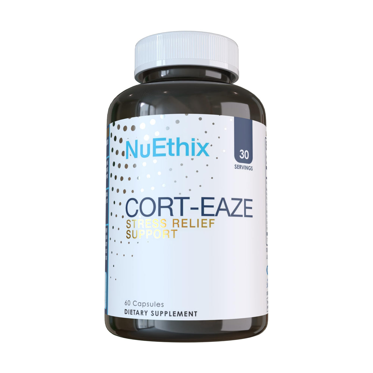 NuEthix Cort-Eaze bottle front view for cortisol support and relaxation