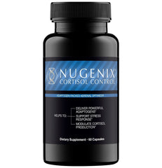 Nugenix Cortisol Control bottle front showing capsules for daily stress support