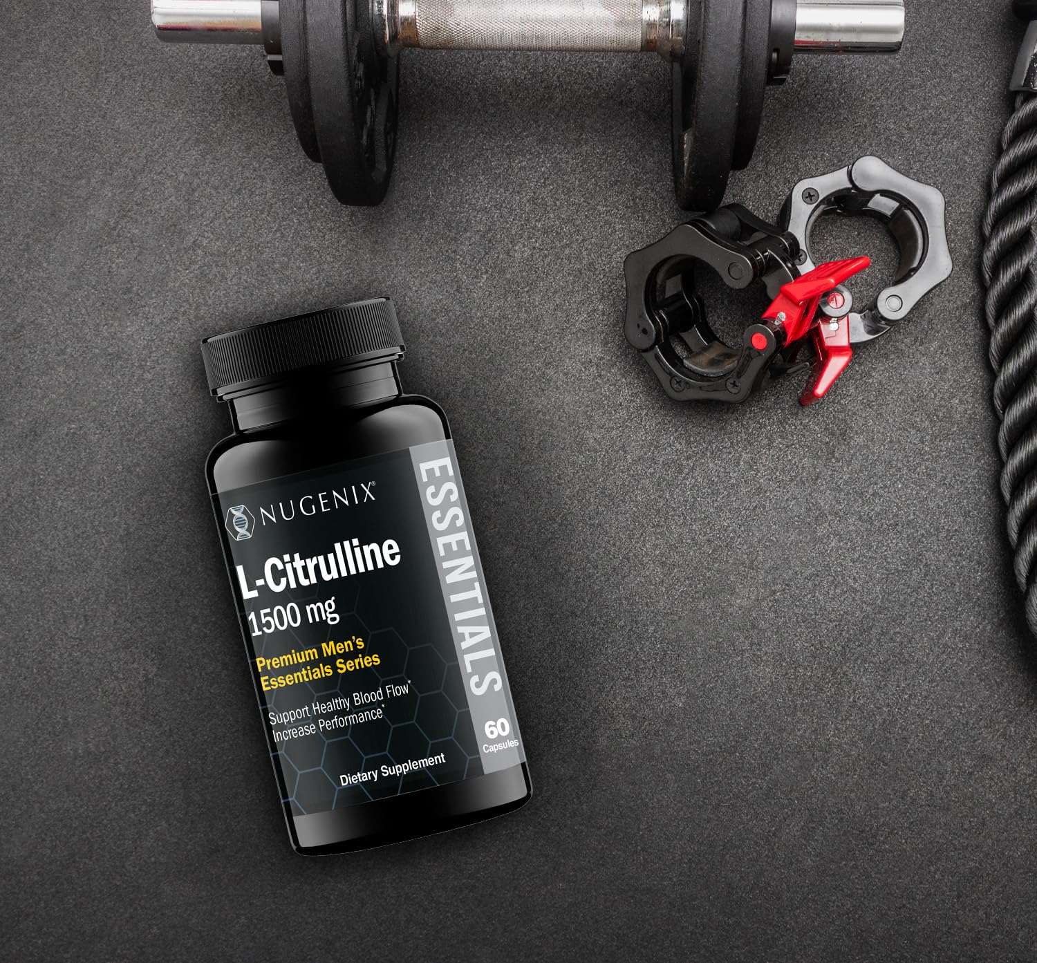 Lifestyle gym scene featuring Nugenix Essentials for performance-focused routines.