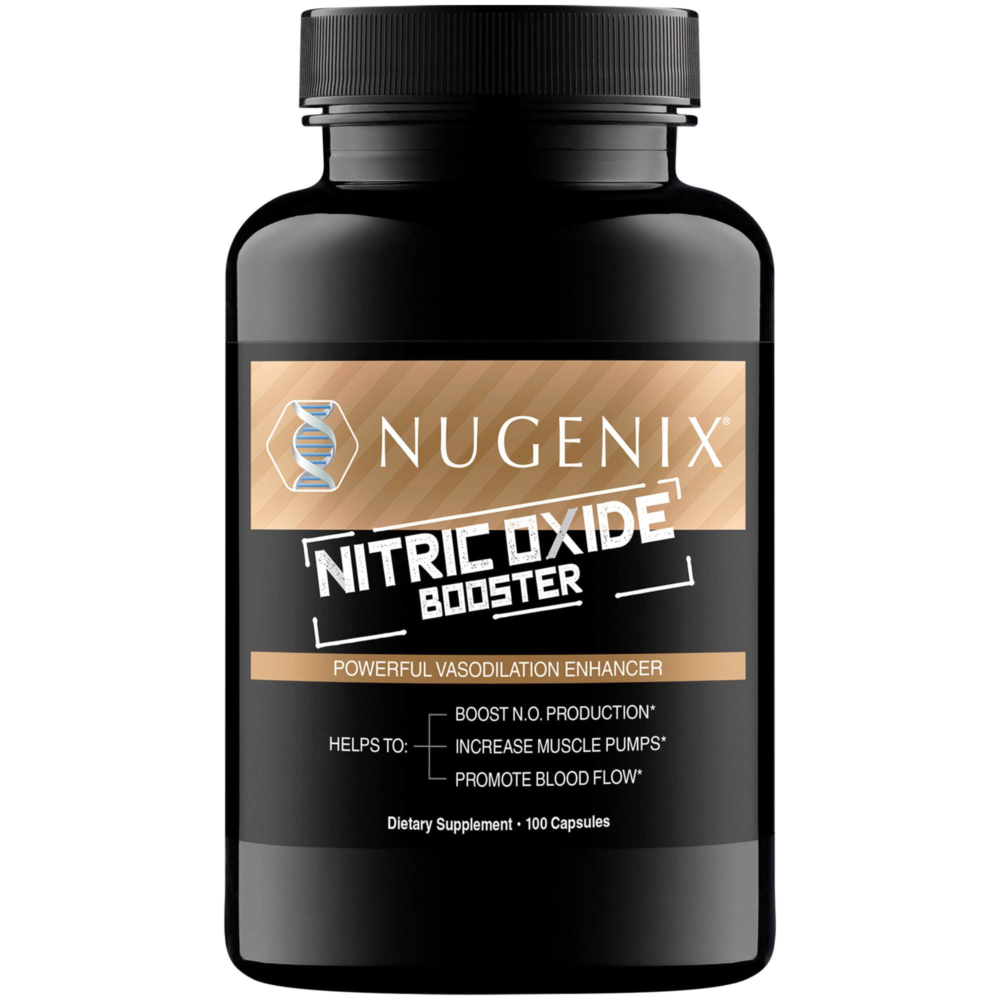 Nugenix Nitric Oxide Booster bottle on a shelf for daily workout support.