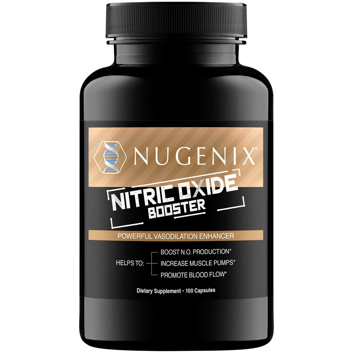 Nugenix Nitric Oxide Booster bottle on a shelf for daily workout support.
