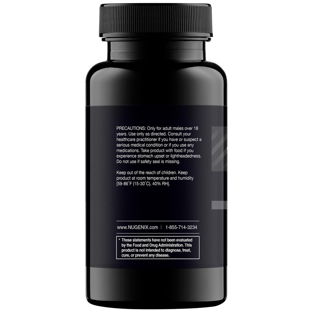 Nugenix T Booster label close-up highlighting the formula for daily support.