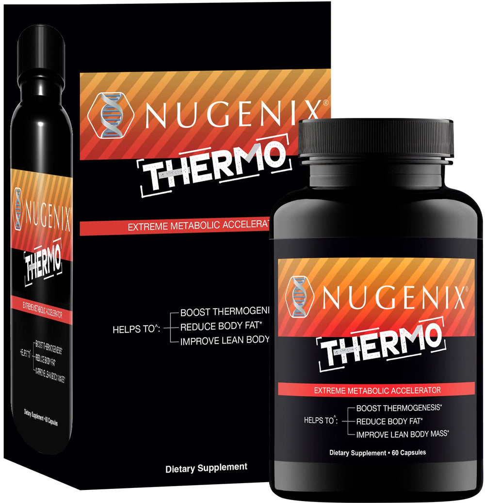 Nugenix Thermo bottle back lists the ingredient details for metabolism and appetite considerations.