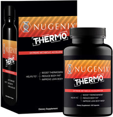 Nugenix Thermo bottle back lists the ingredient details for metabolism and appetite considerations.