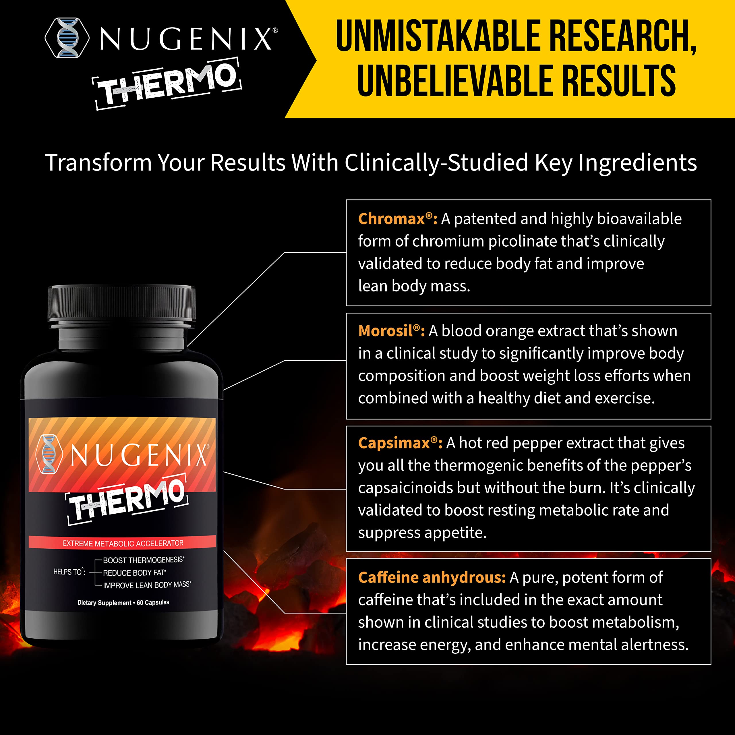 Nugenix Thermo box packaging emphasizes the science-backed formula and once-daily dosing.