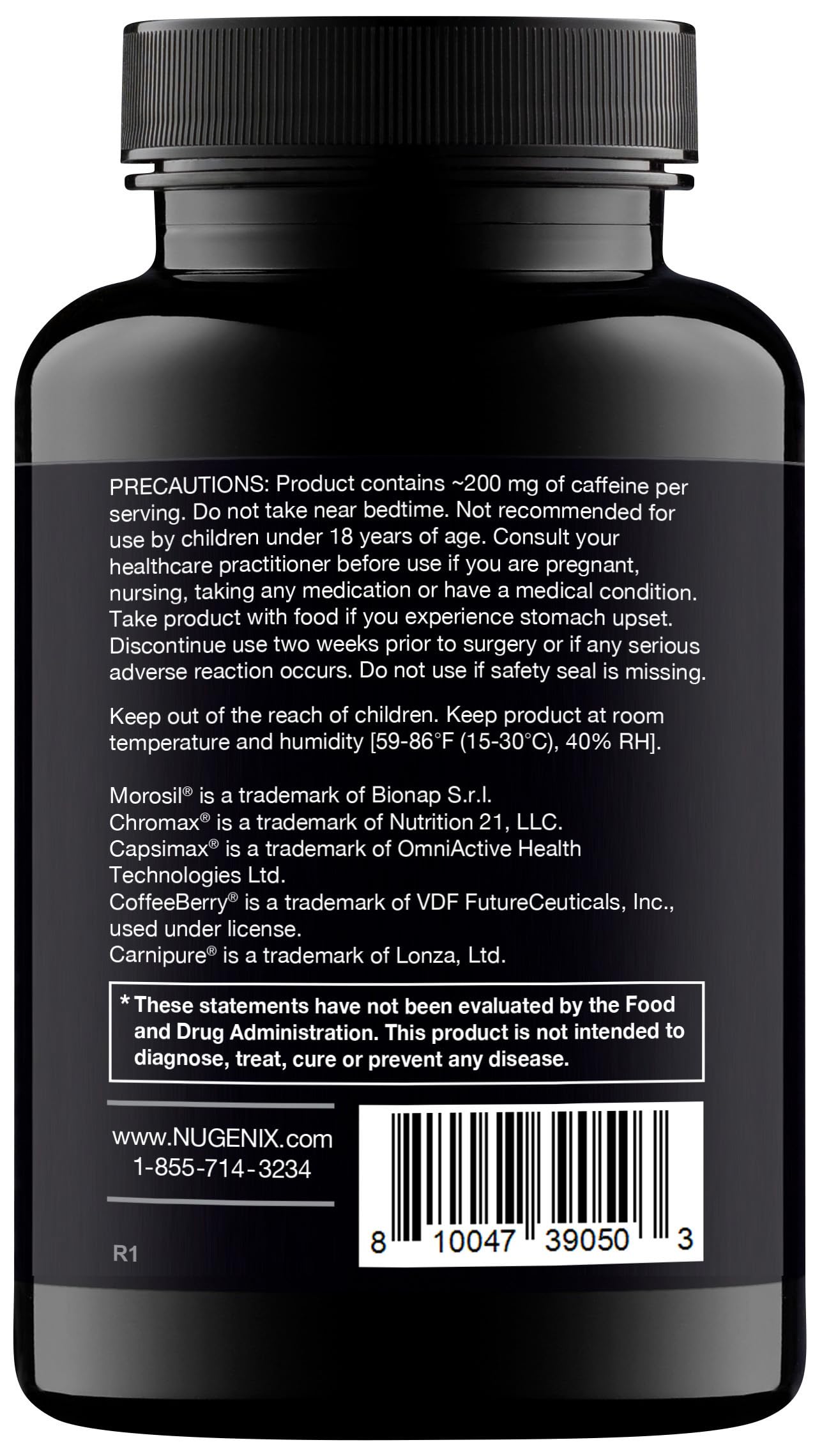 Nugenix Thermo label detail showing dosage and clinically tested ingredients