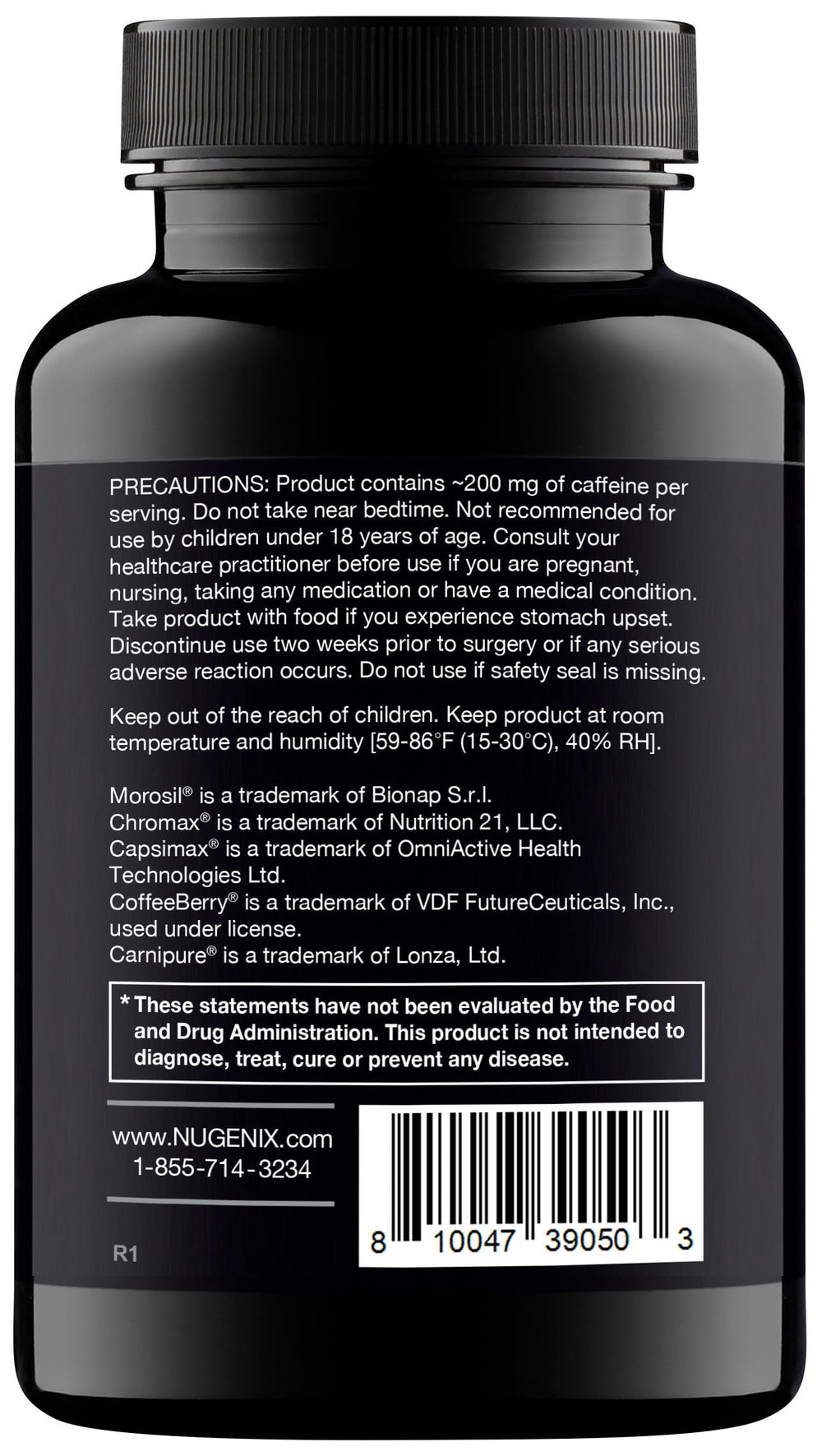 Nugenix Thermo label detail showing dosage and clinically tested ingredients