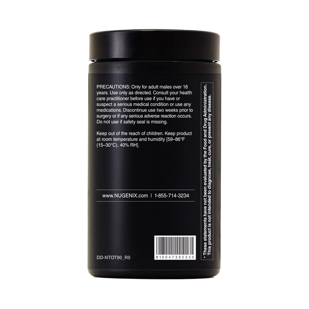 Nugenix Total-T2 bottle side angle showing compact daily use packaging