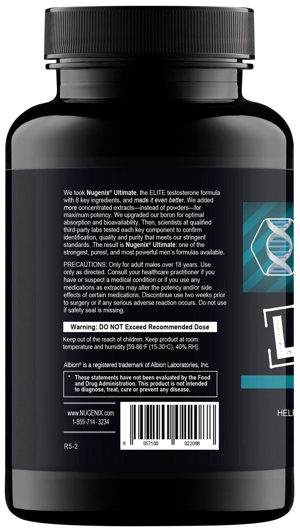 Nugenix Ultimate label detail showing ingredients and standards.