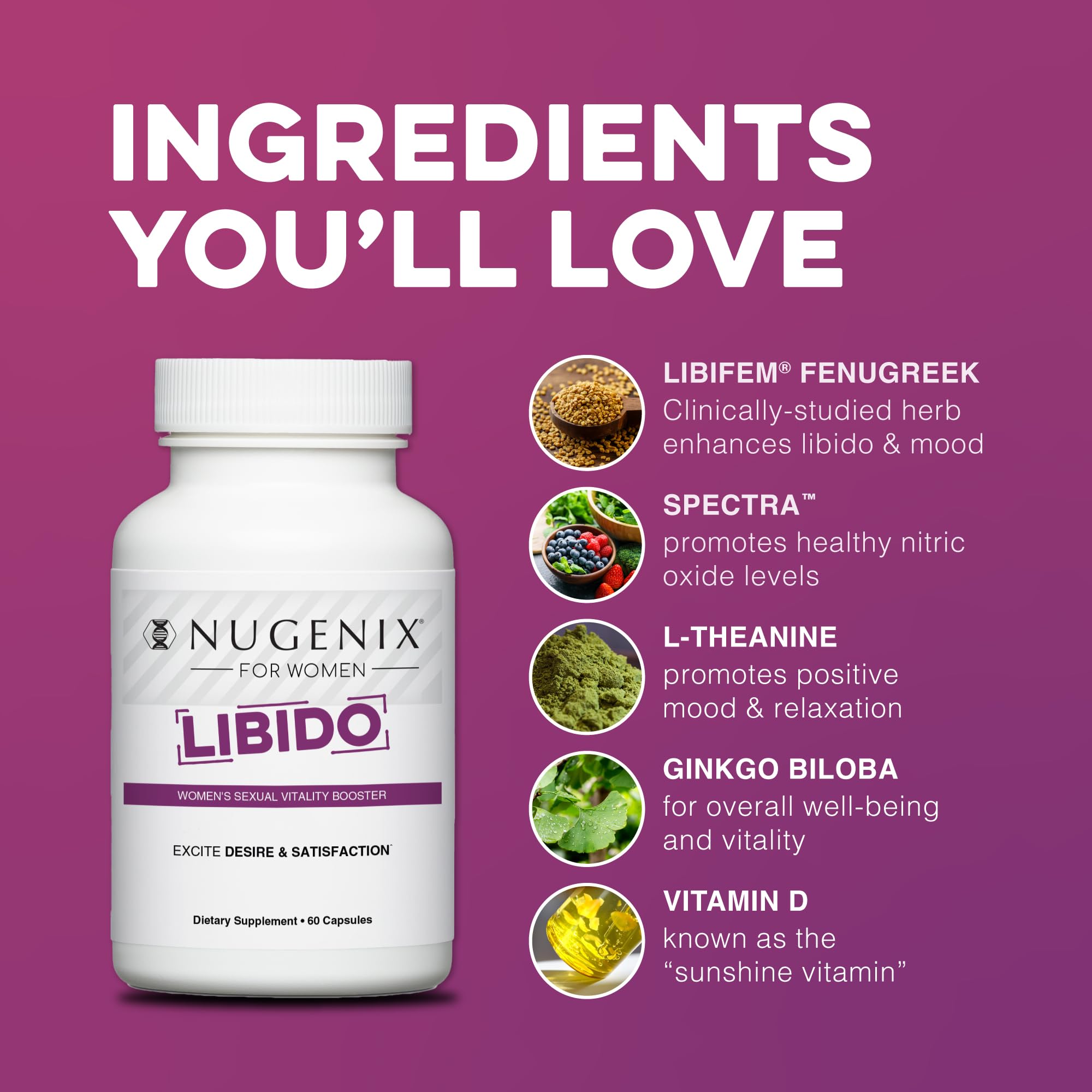 Nugenix Women's Libido label detail indicating purity and careful sourcing