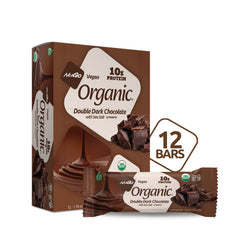NuGo Organic Double Dark Chocolate bar pack, plant-based protein snack on the go