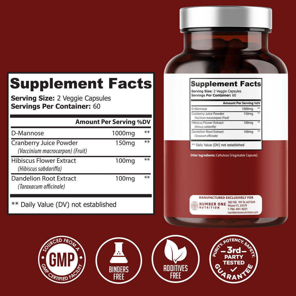 Number One Nutrition D-Mannose capsules close-up highlighting potent formula