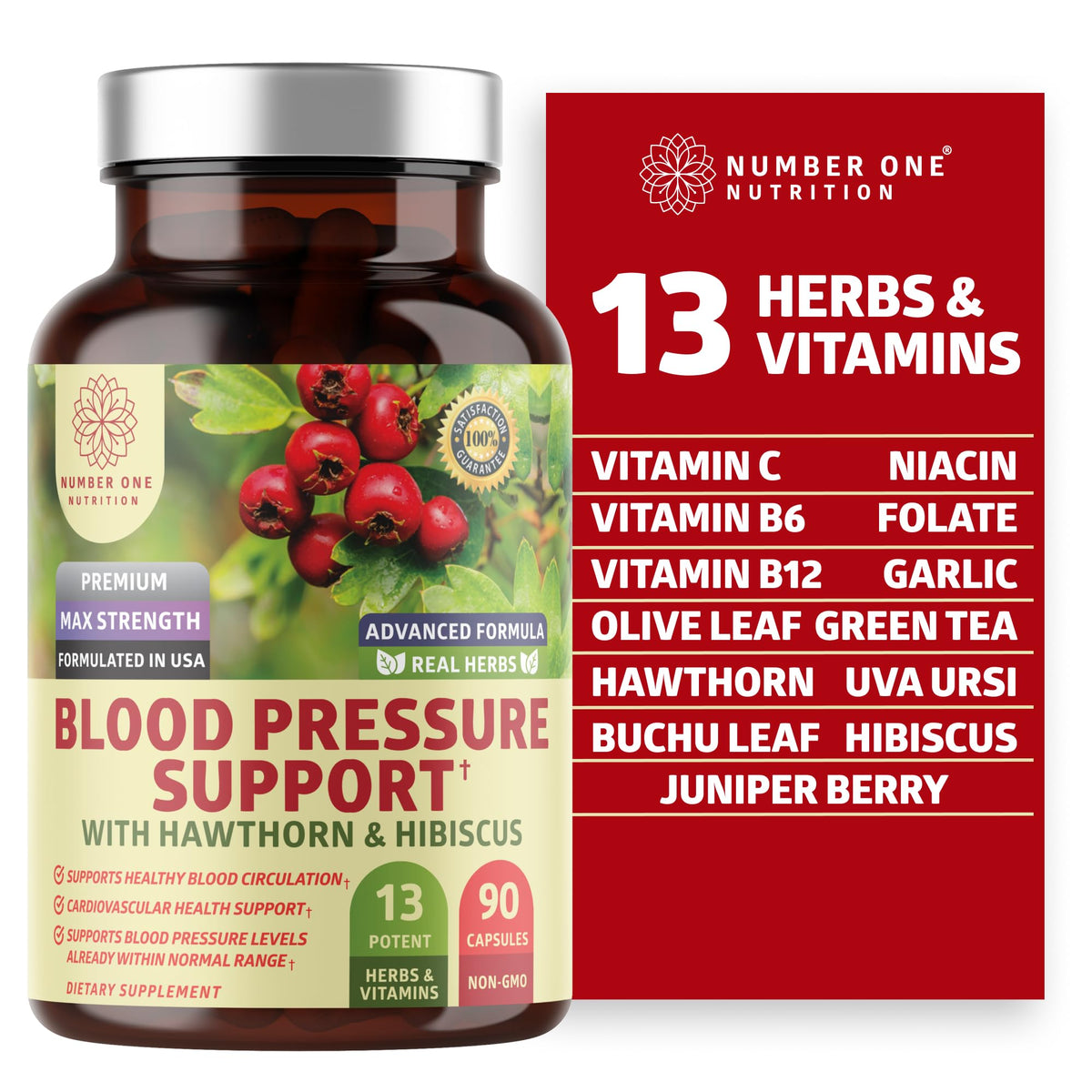 Number One Nutrition N1N Blood Pressure Support bottle showing the capsule formula for healthy circulation.