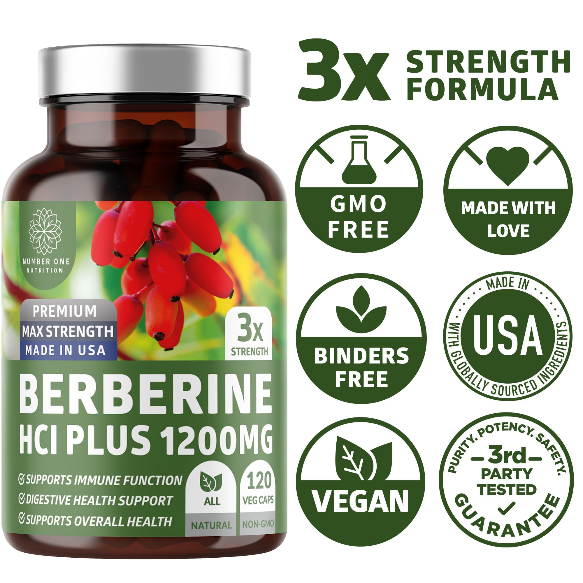 Number One Nutrition N1N Premium Berberine Plus packaging emphasizes 60 servings per bottle