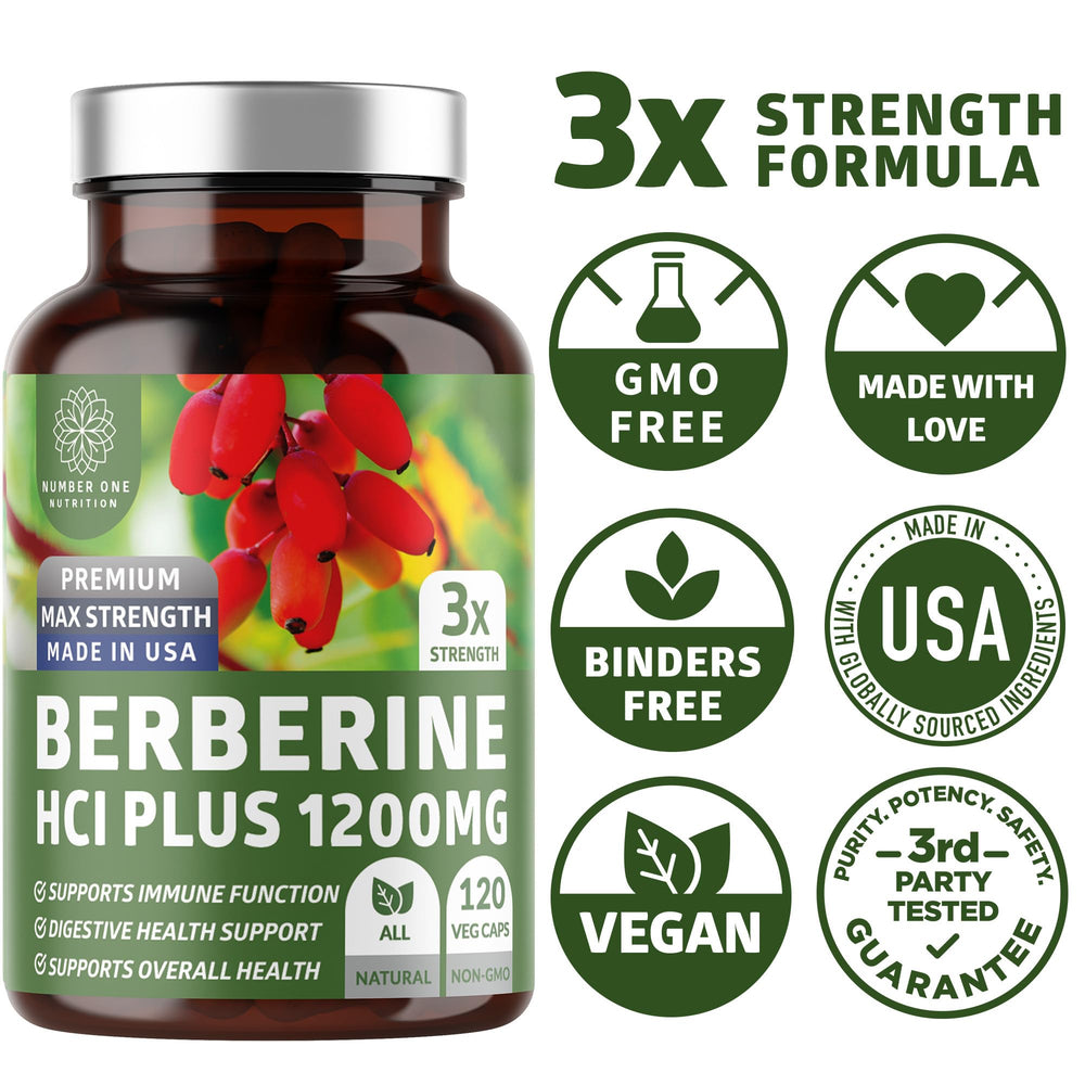 Number One Nutrition N1N Premium Berberine Plus packaging emphasizes 60 servings per bottle