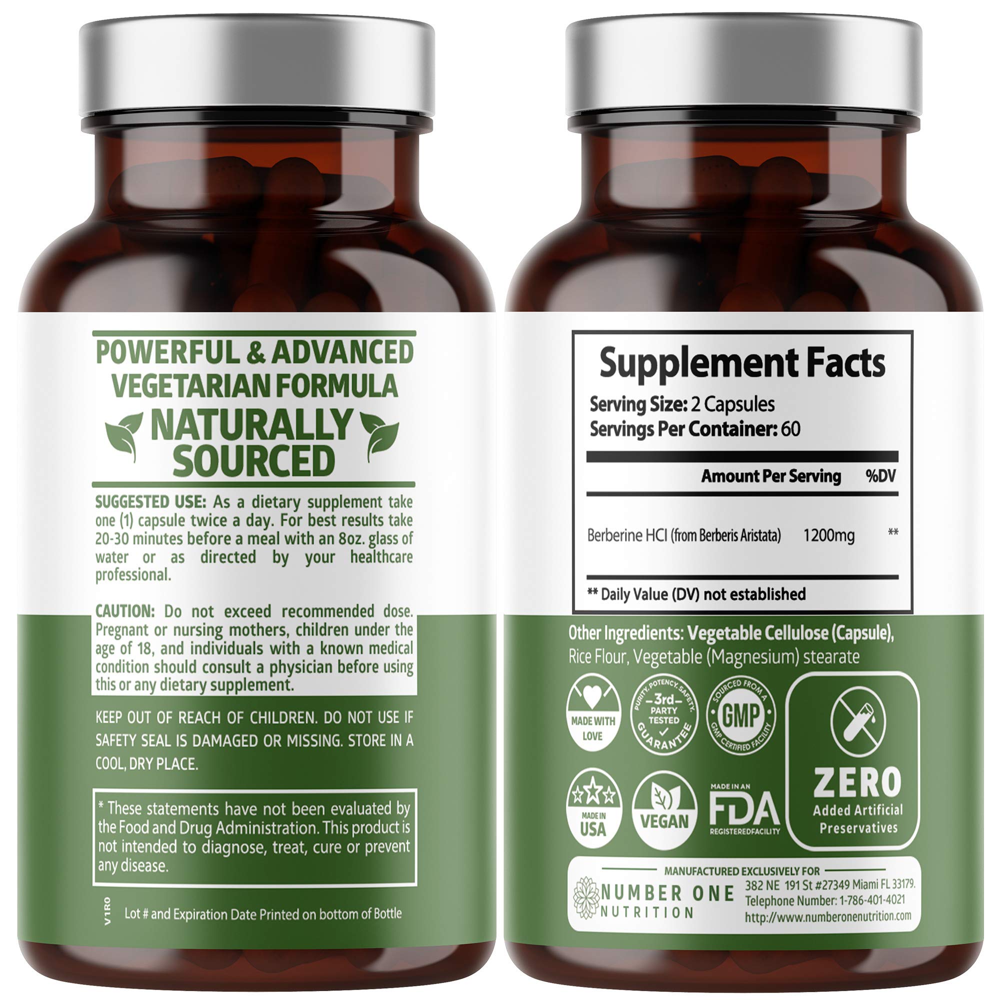 Close-up of Number One Nutrition N1N Premium Berberine Plus capsules, vegetarian and easy to swallow