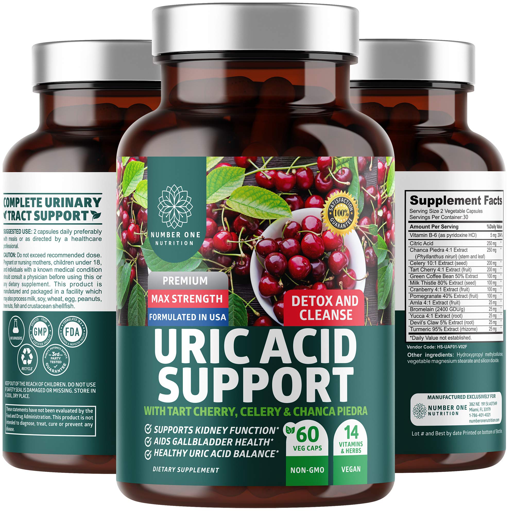 Number One Nutrition N1N Premium Uric Acid Support bottle with 60 capsules for daily wellness.