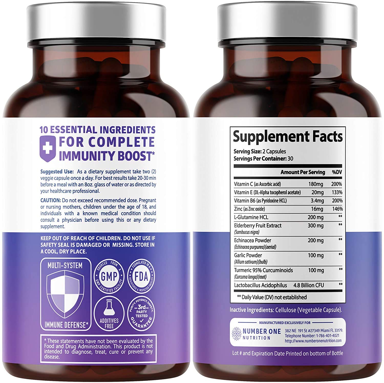 Closeup of Number One Nutrition 10 in 1 capsules highlighting daily immune support