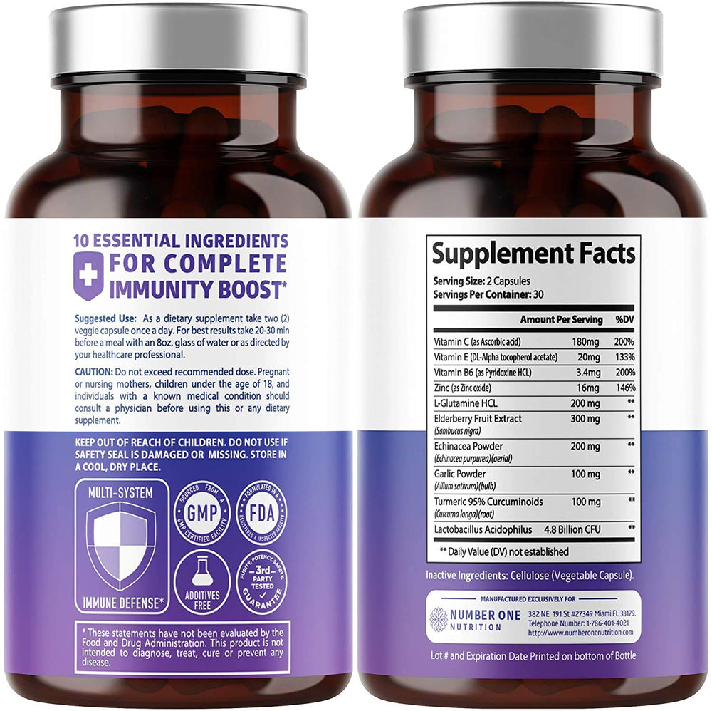 Closeup of Number One Nutrition 10 in 1 capsules highlighting daily immune support