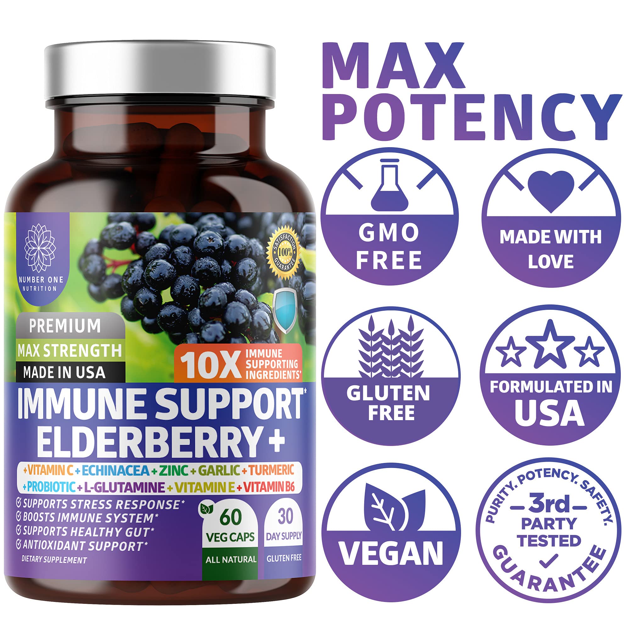 Ingredients chart graphic of Number One Nutrition 10 in 1 immune formula