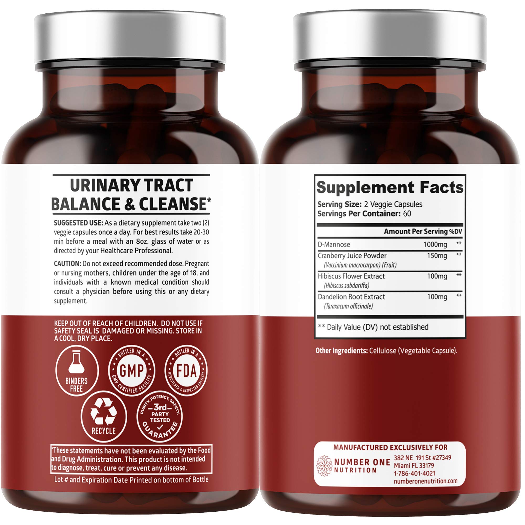 Number One Nutrition D-Mannose capsules close-up highlighting potency for daily urinary health.