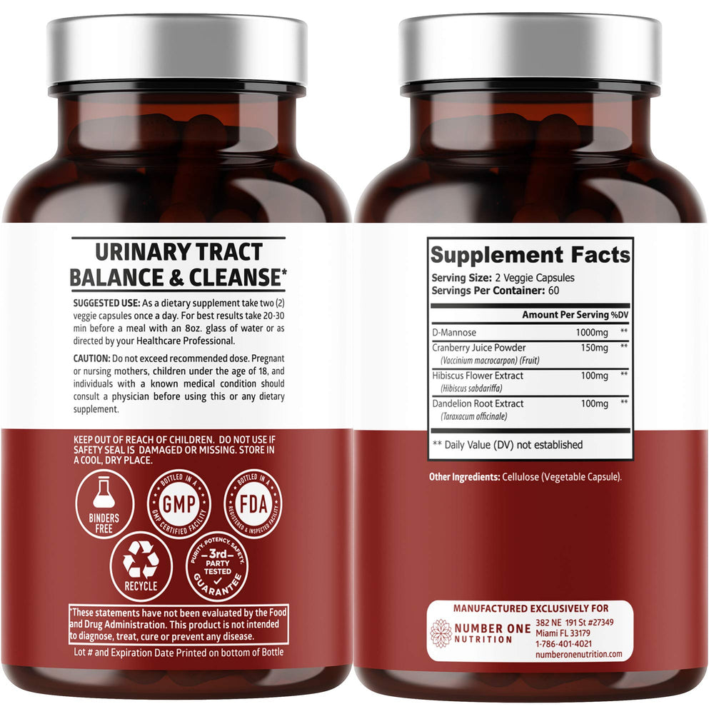 Number One Nutrition D-Mannose capsules close-up highlighting potency for daily urinary health.