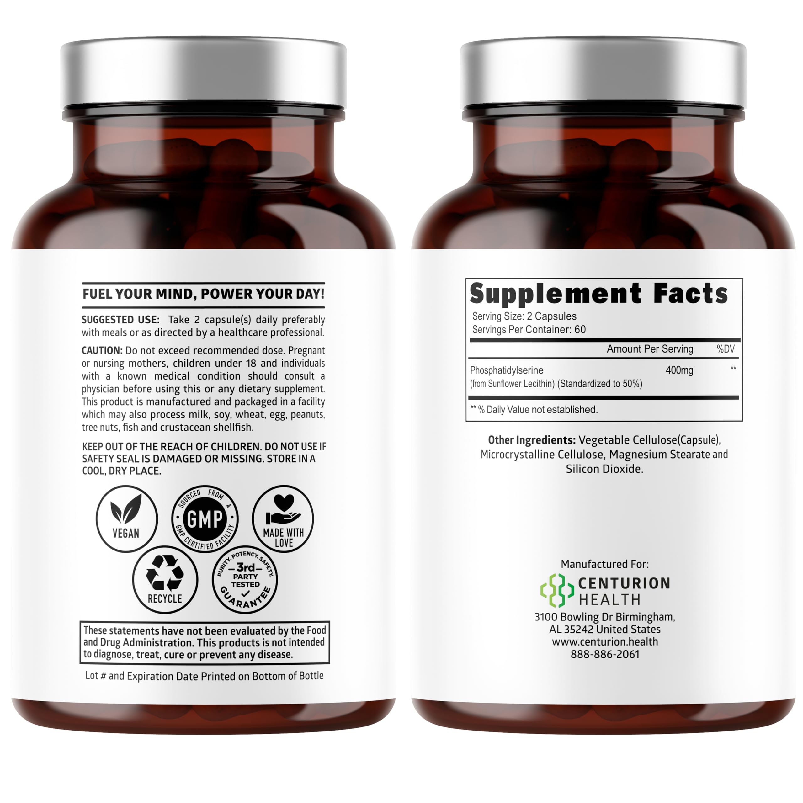 Number One Nutrition PS capsules close-up emphasizing easy daily use for focus.