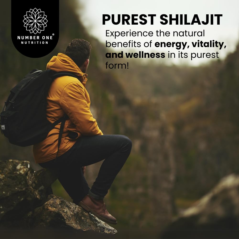 Number One Nutrition Shilajit fulvic-acid content highlighted for natural energy support.
