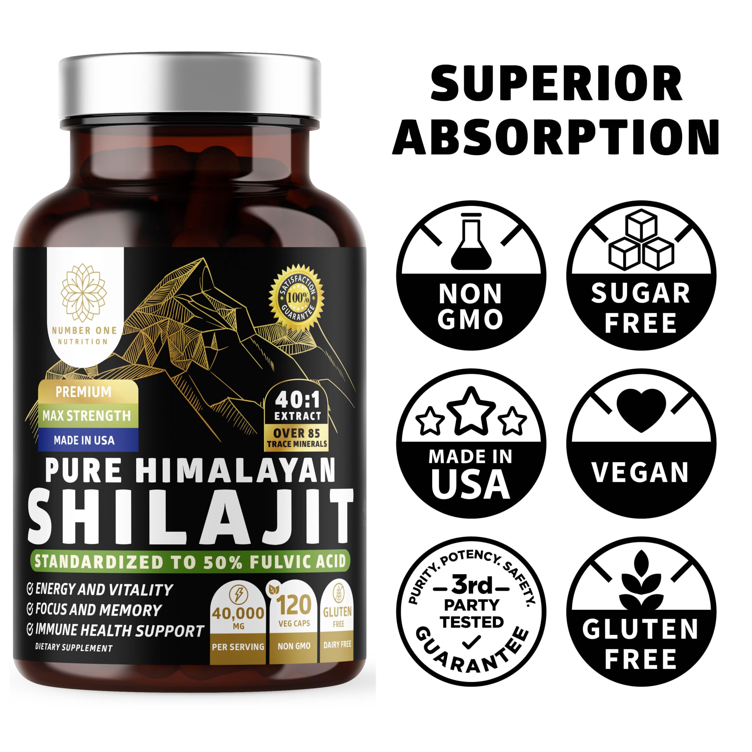 Number One Nutrition Shilajit GMP-certified facility emblem emphasizes quality assurance.