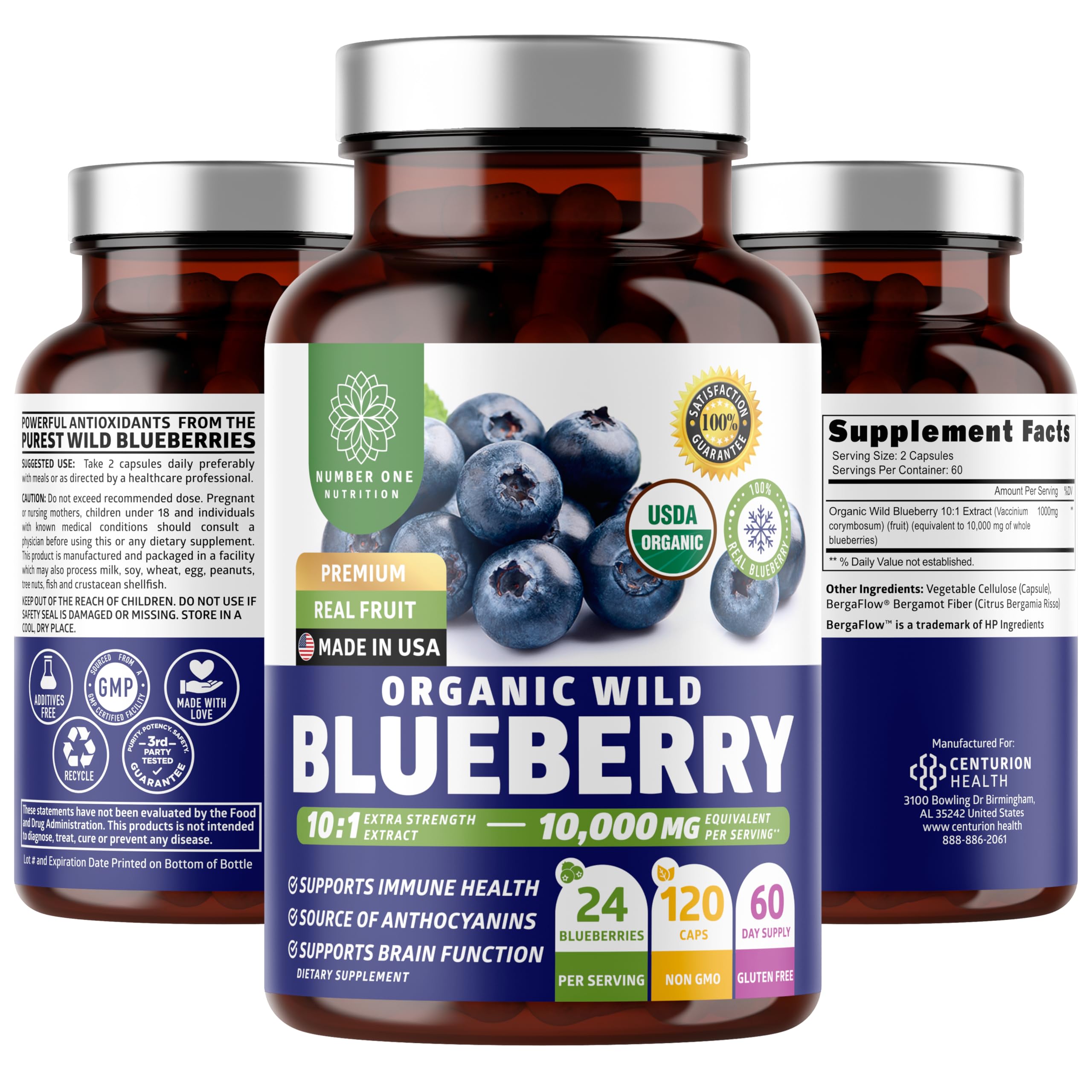 Number One Nutrition Wild Blueberry Extract front bottle for easy daily antioxidant support