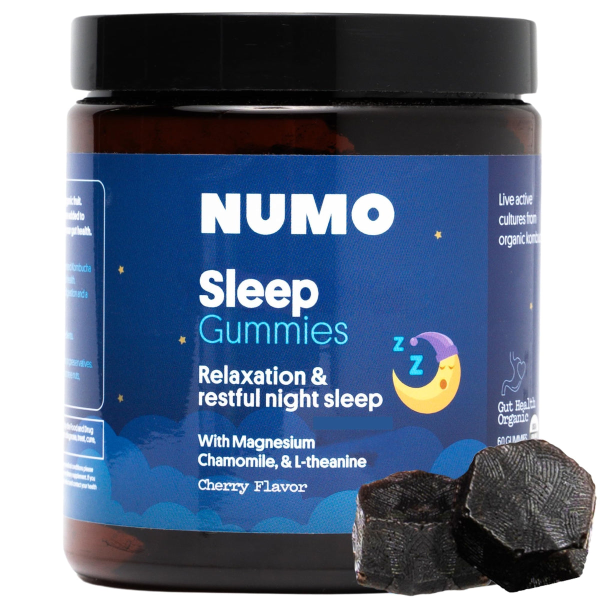 Numo Melatonin Free Sleep Gummies bottle front with clean organic label for night-time support.
