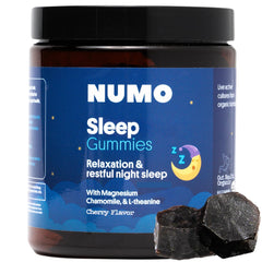 Numo Melatonin Free Sleep Gummies bottle front with clean organic label for night-time support.