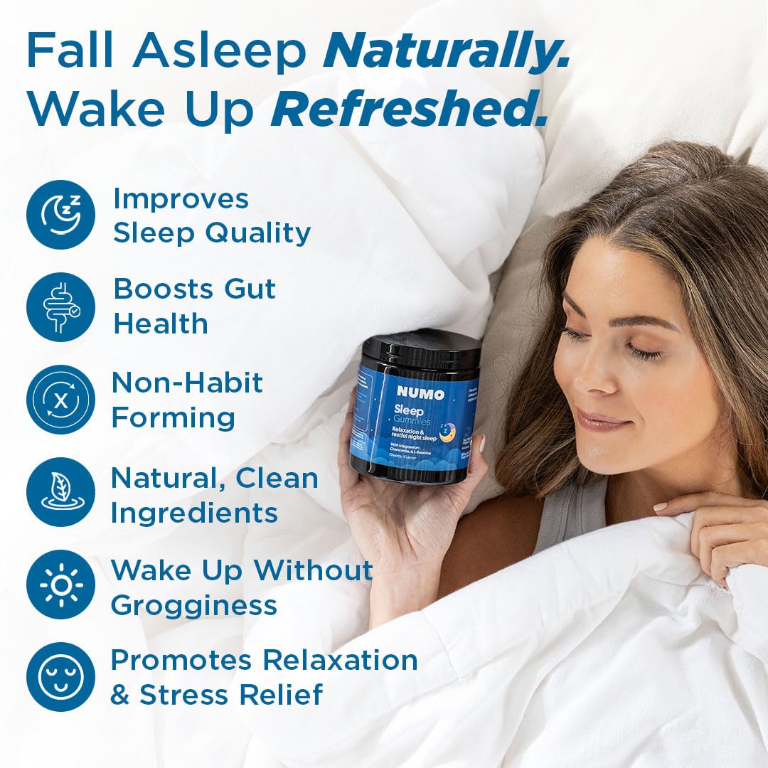 Numo sleep gummies pack shot showcasing 60-count non-melatonin formula.