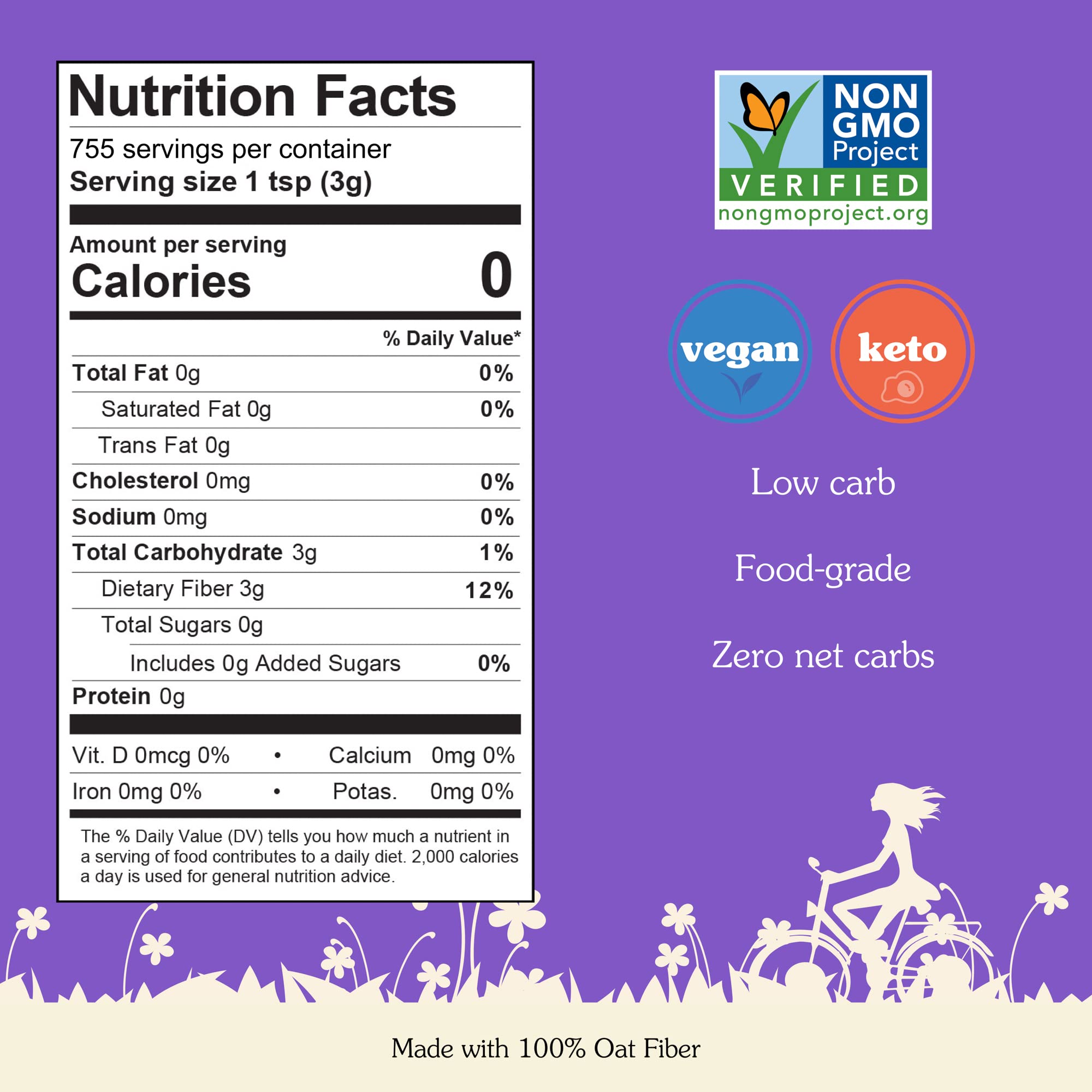 NuNaturals Oat Fiber Powder scoop shows convenient daily fiber in a teaspoon