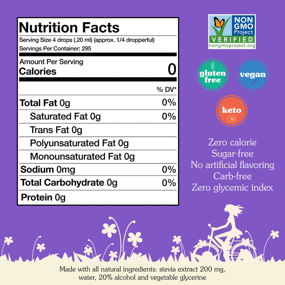 NuNaturals stevia drops pouring into coffee for calorie-free sweetness.